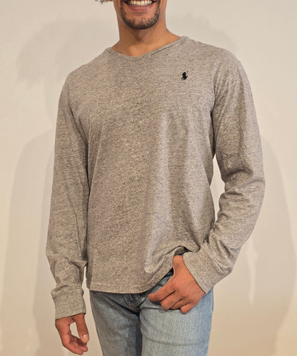Tee-shirt gris mélangé en coton - L