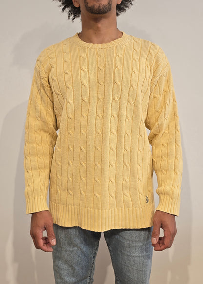 Pull en maille torsadée jaune vintage - M/L