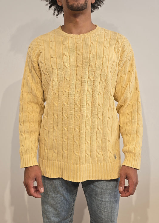 Pull en maille torsadée jaune vintage - M/L