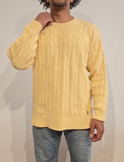 Pull en maille torsadée jaune vintage - M/L