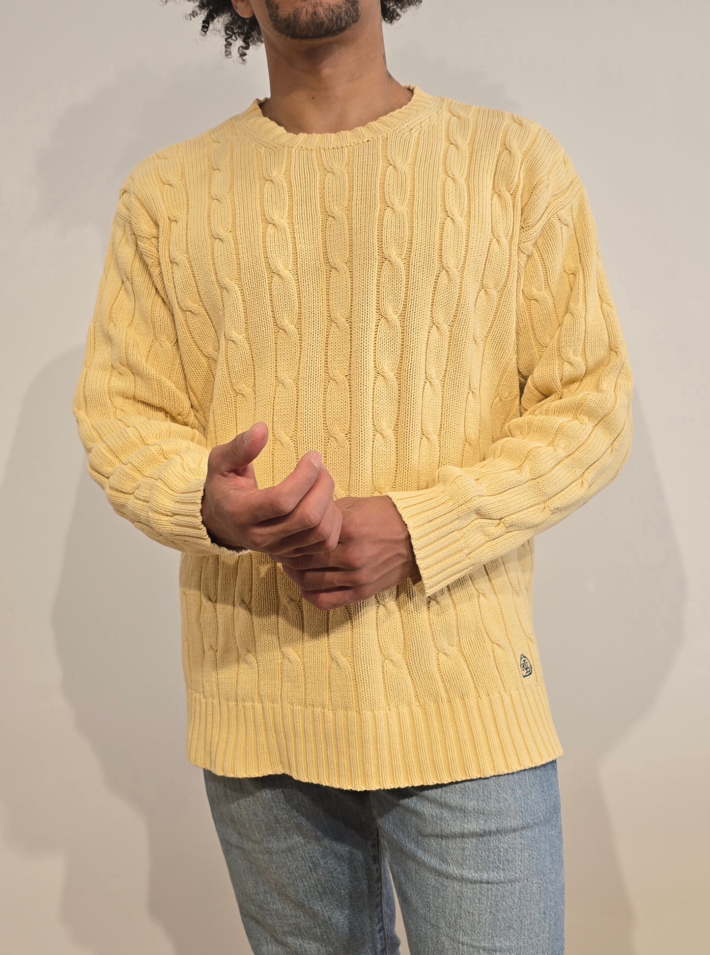 Pull en maille torsadée jaune vintage - M/L