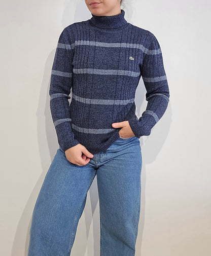 Pull col roulé en laine bleu des années 80' - XS