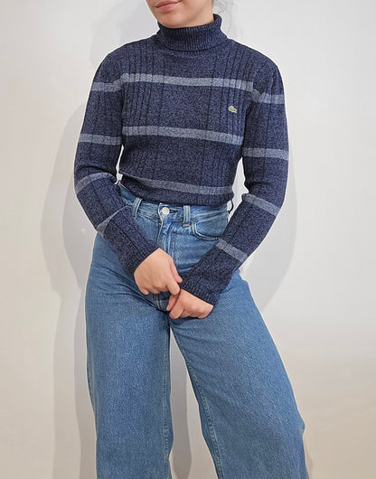 Pull col roulé en laine bleu des années 80' - XS