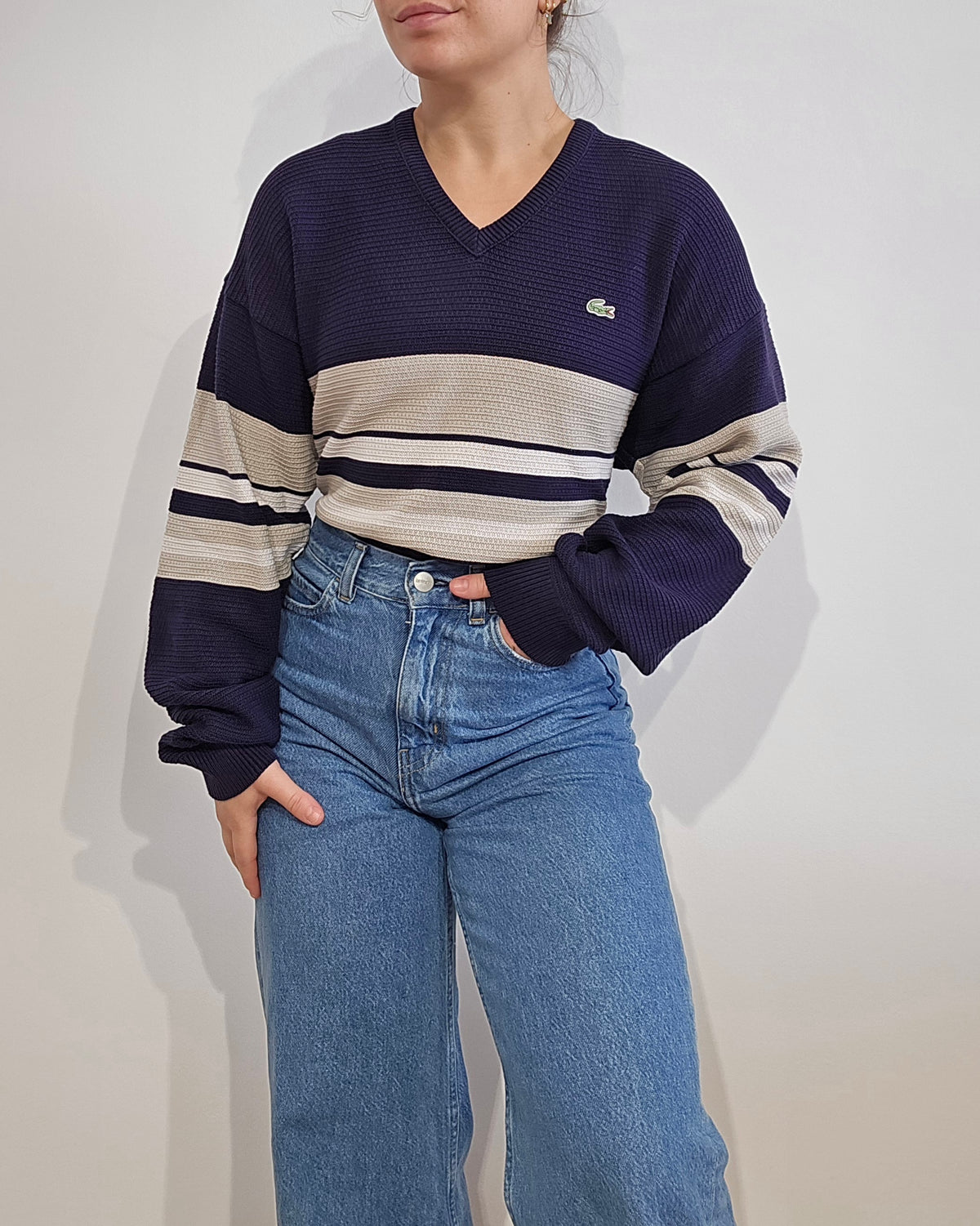 Pull col V en maille piquée - M/L