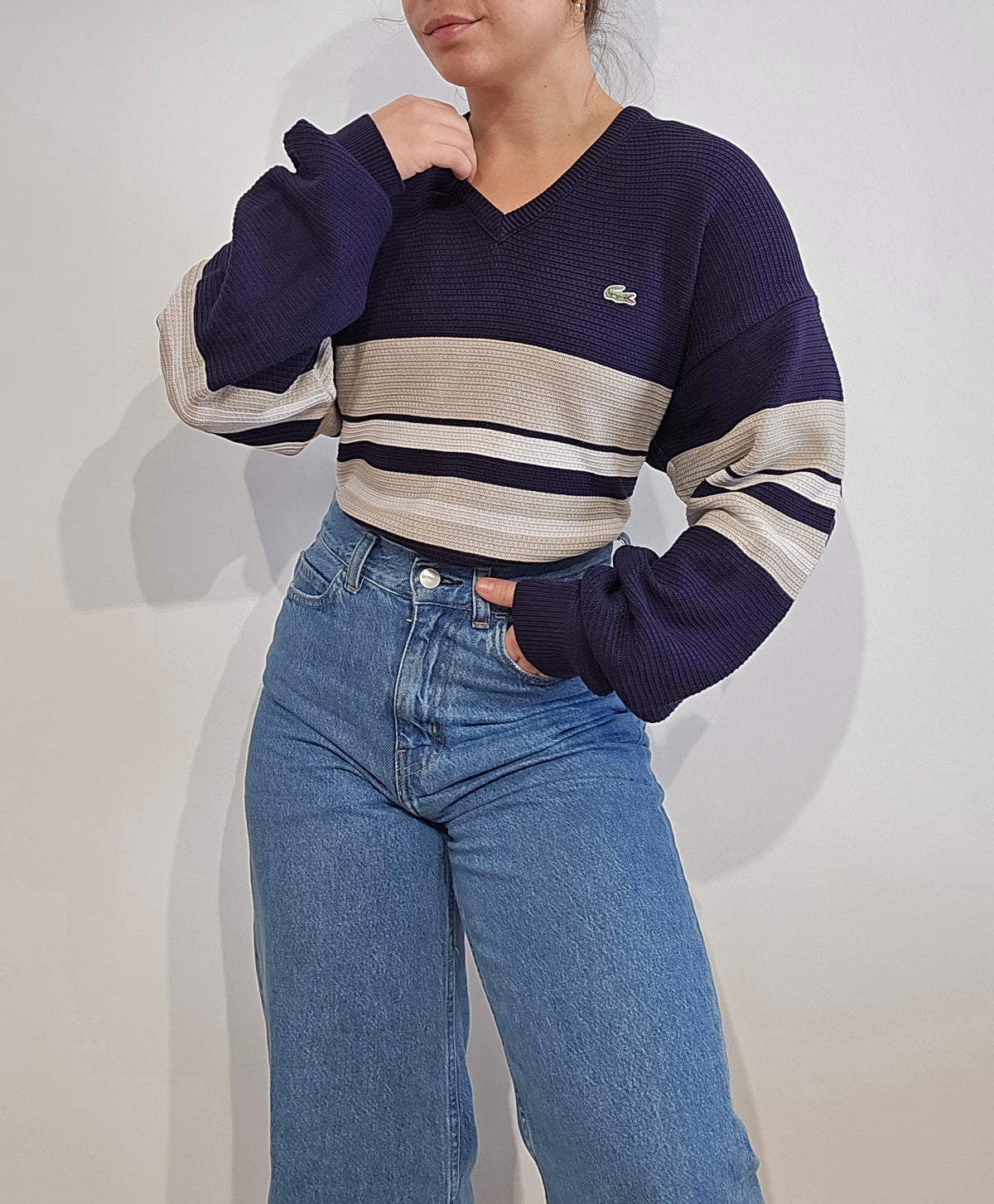 Pull col V en maille piquée - M/L