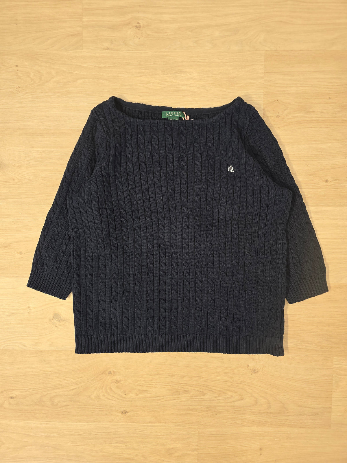 Pull en maille torsadée marine col bateau - L