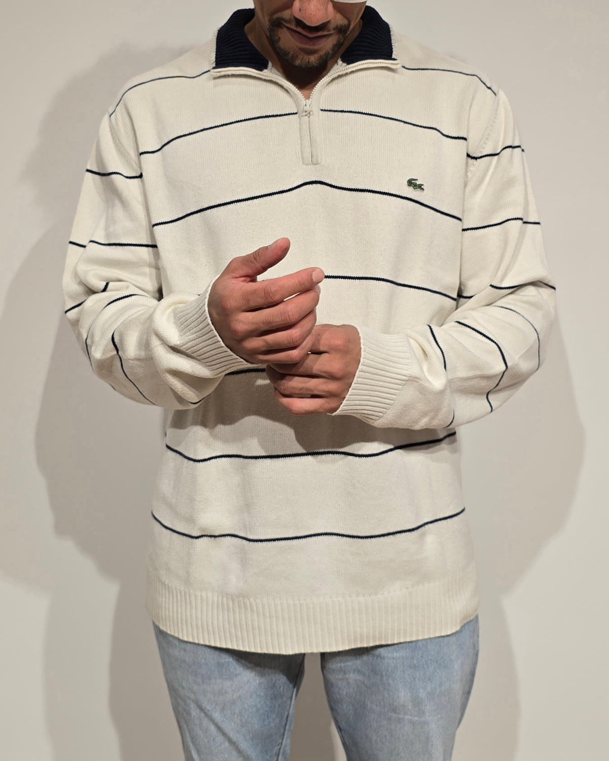Pull camionneur beige à rayures - L