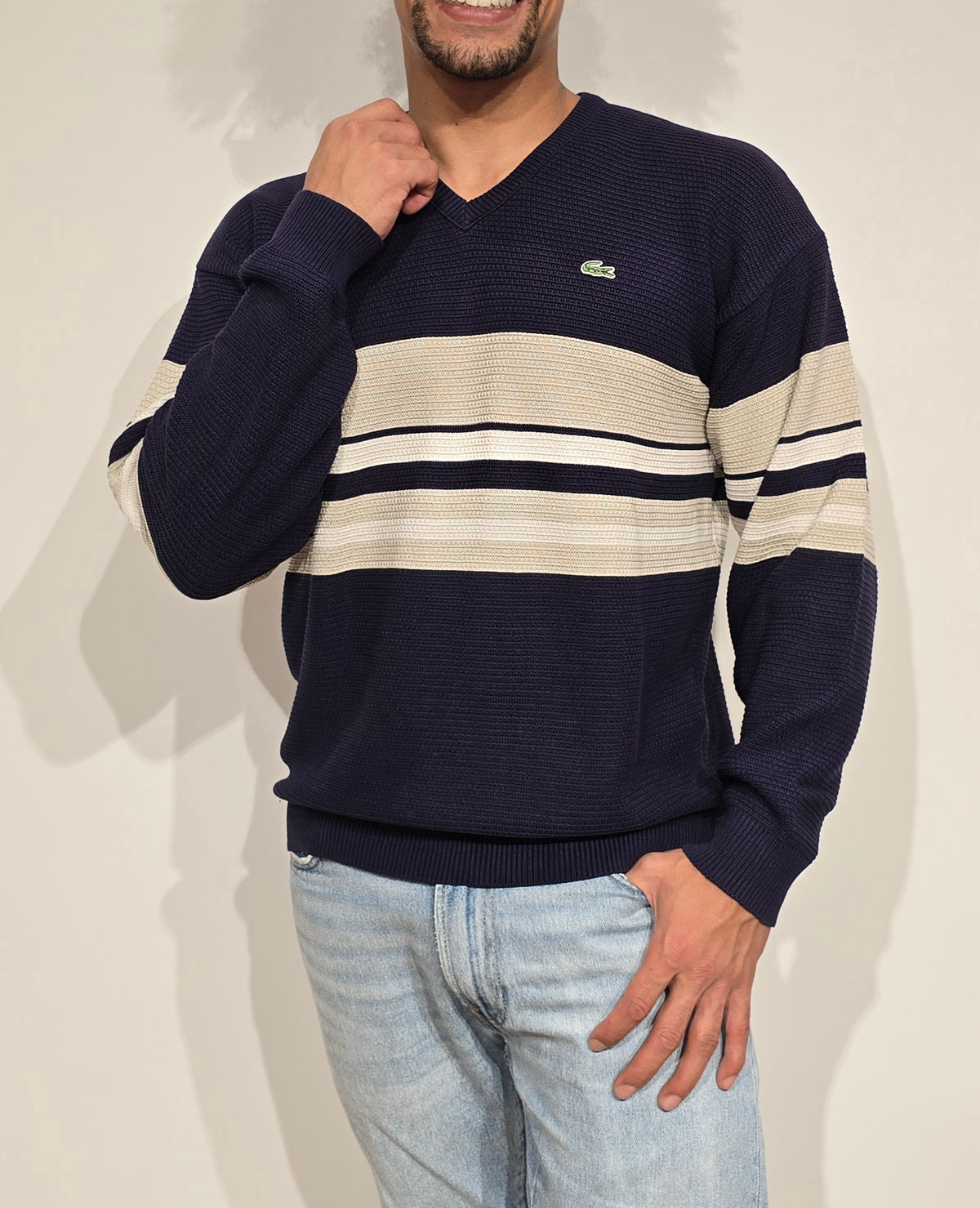 Pull col V en maille piquée - M