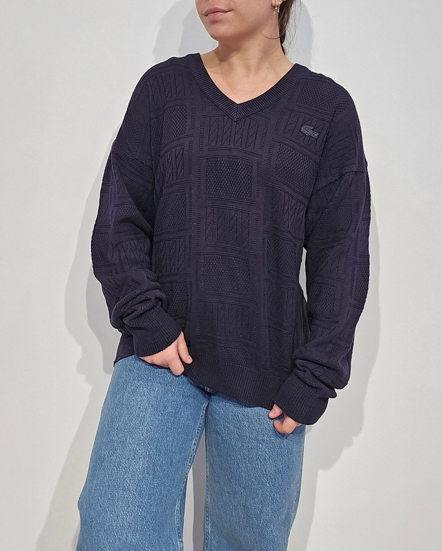 Pull col V marine des années 80' made in France - L