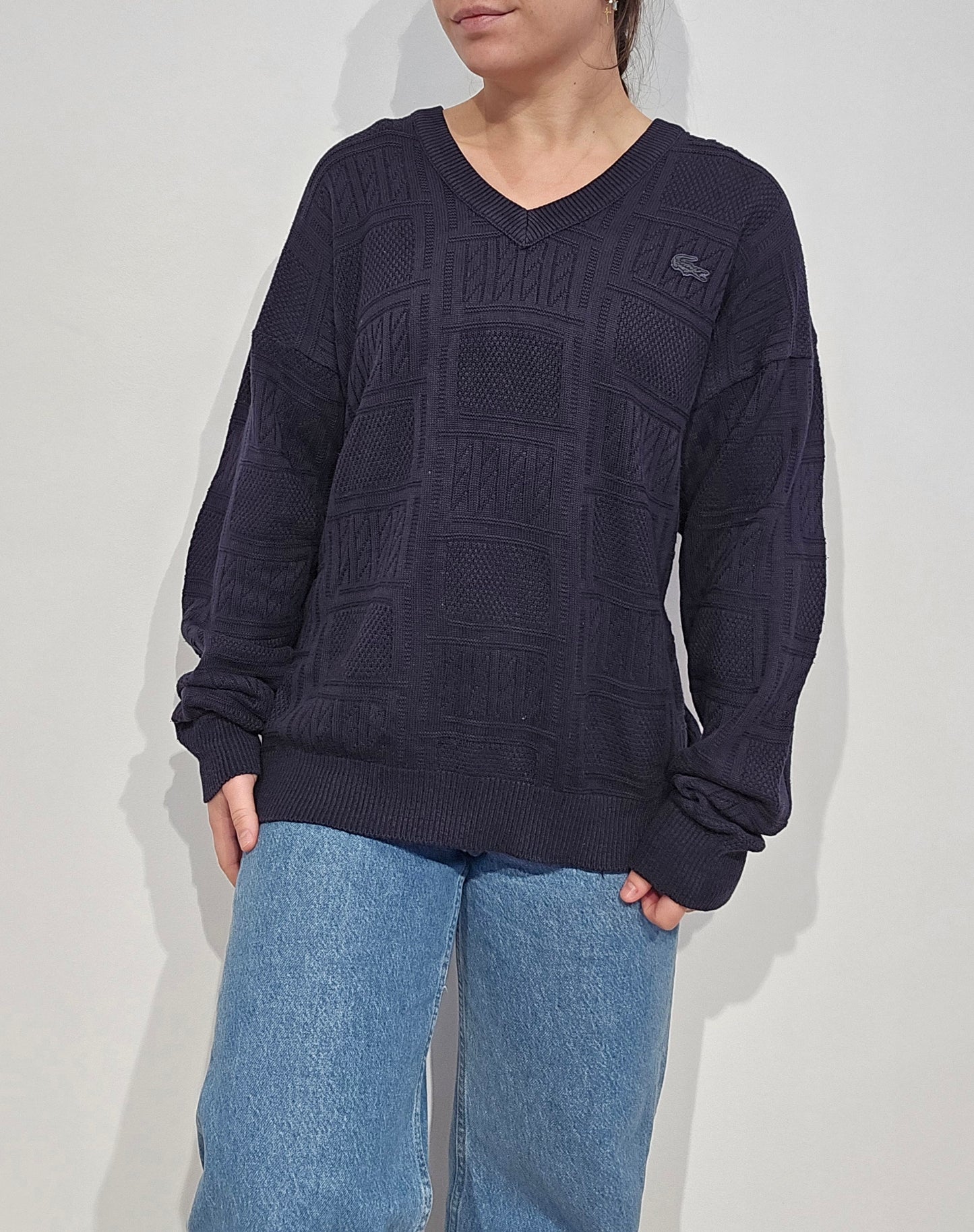 Pull col V marine des années 80' made in France - L