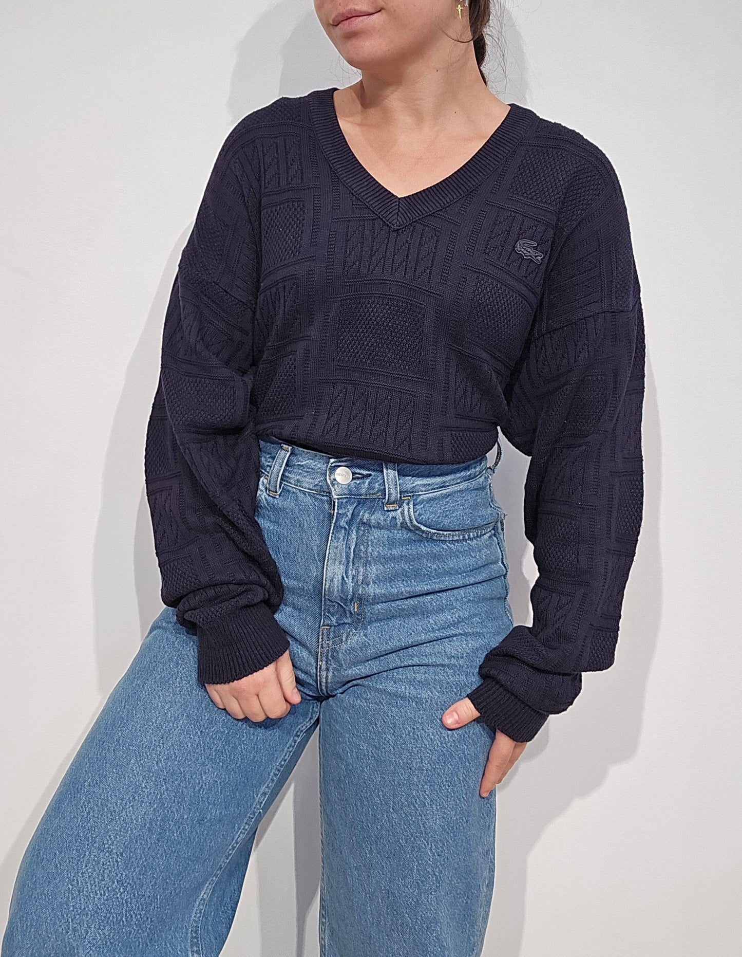Pull col V marine des années 80' made in France - L