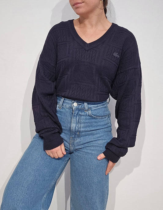 Pull col V marine des années 80' made in France - L