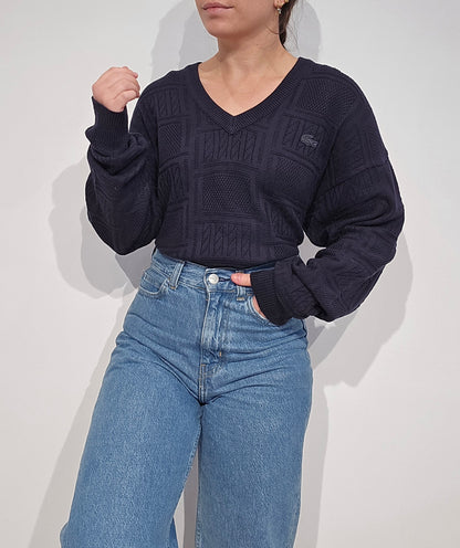 Pull col V marine des années 80' made in France - L