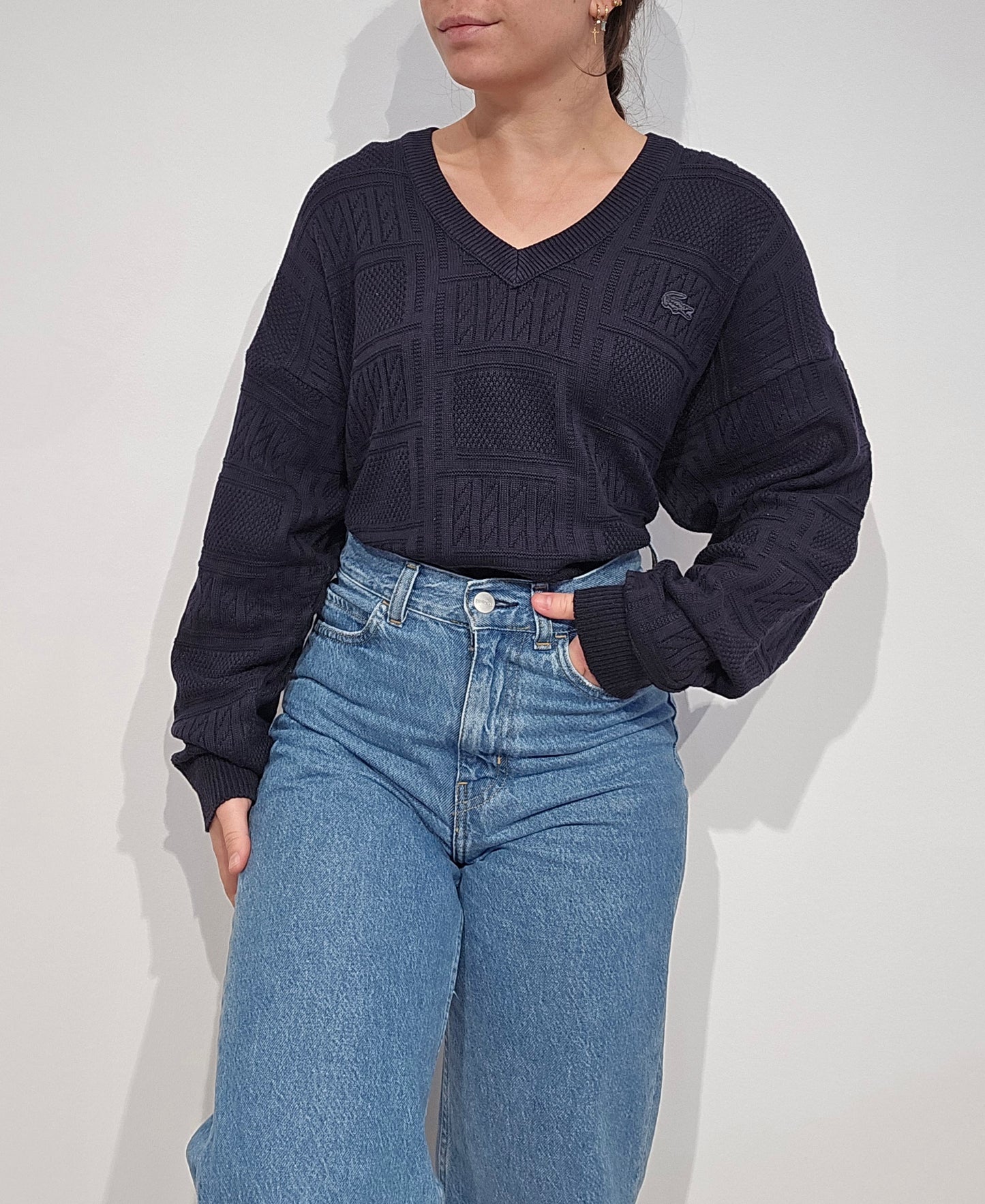 Pull col V marine des années 80' made in France - L