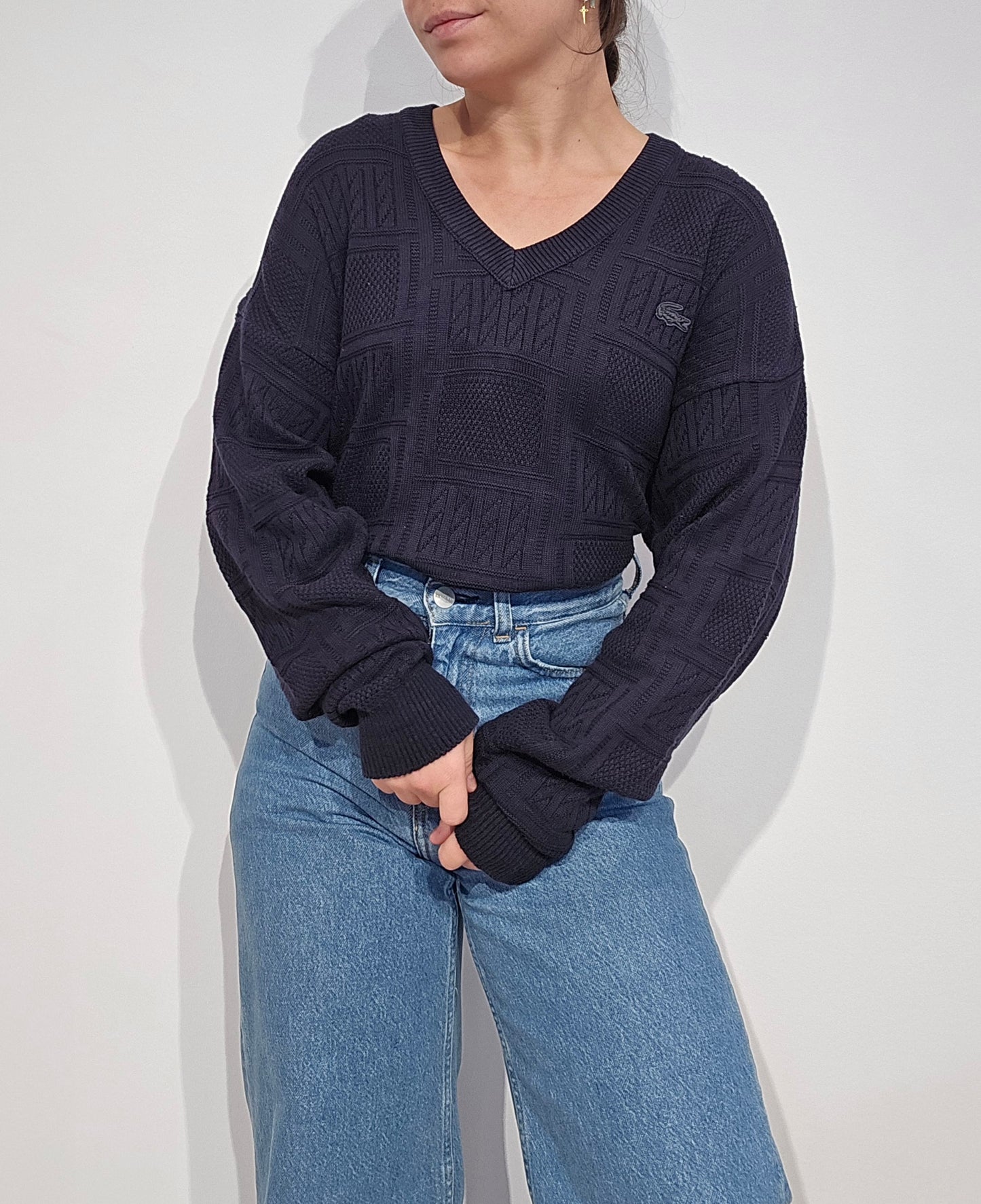 Pull col V marine des années 80' made in France - L