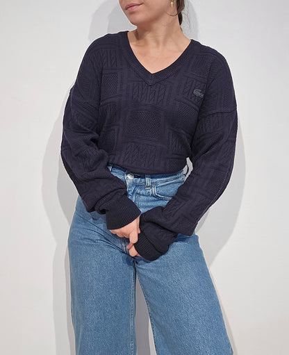 Pull col V marine des années 80' made in France - L