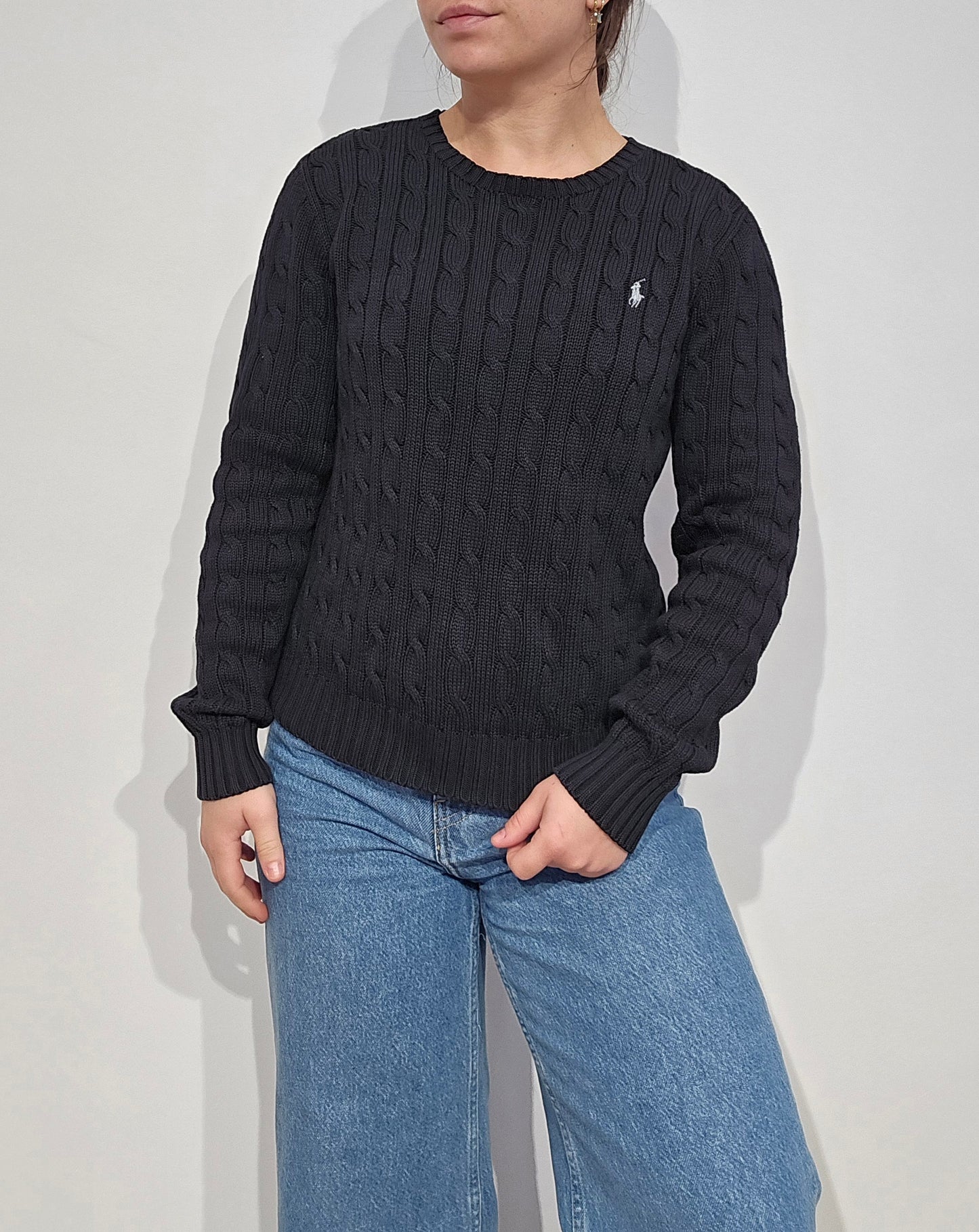 Pull en maille torsadée noir - XS
