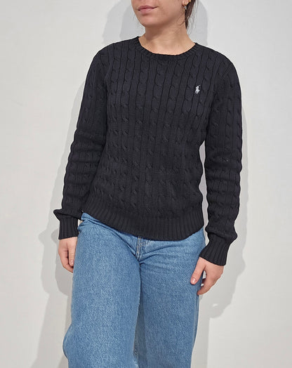Pull en maille torsadée noir - XS