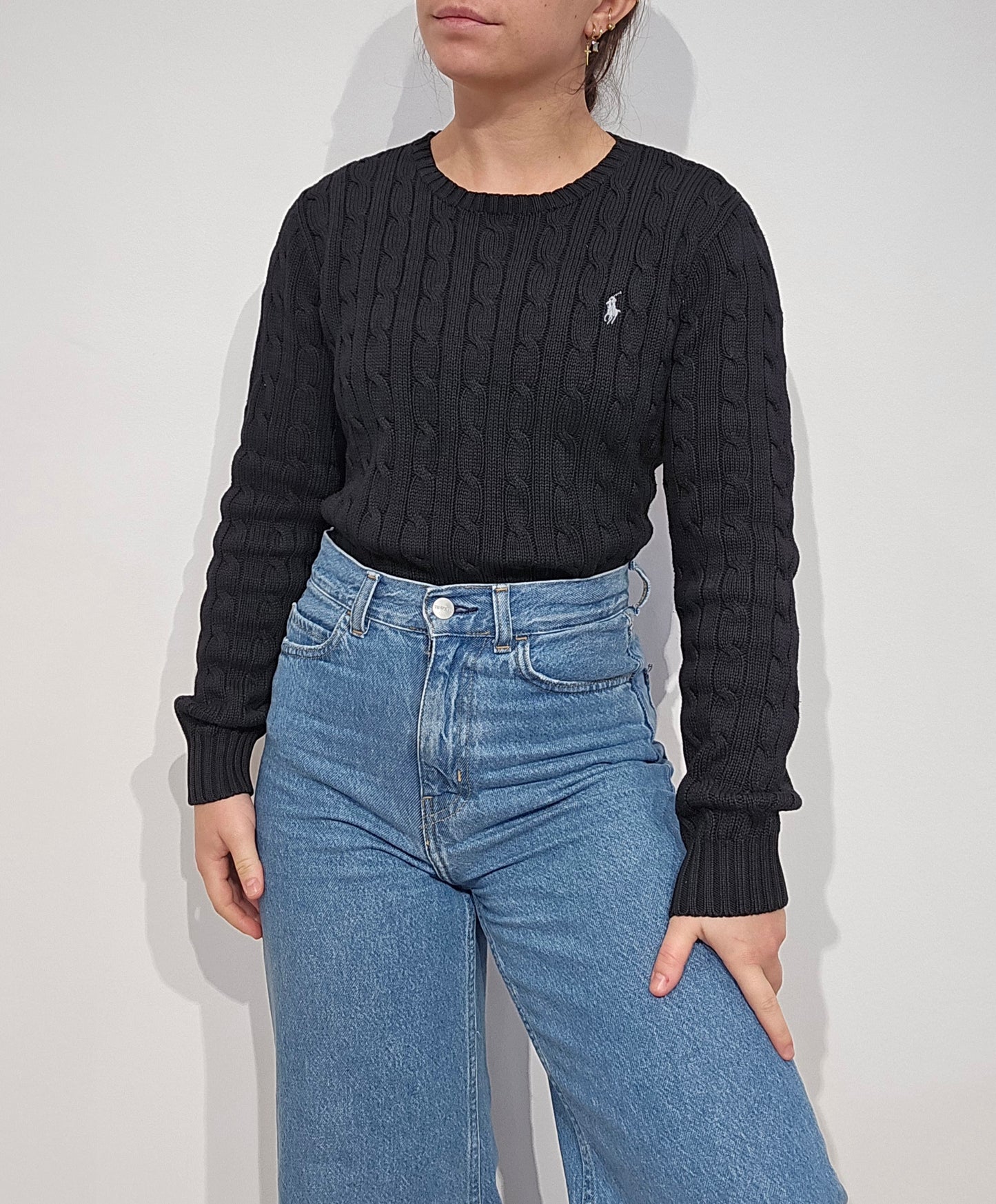 Pull en maille torsadée noir - XS