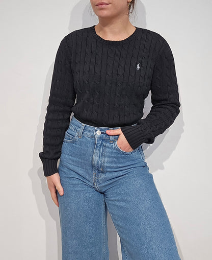 Pull en maille torsadée noir - XS