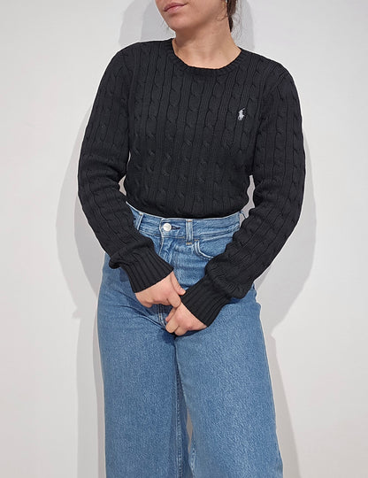 Pull en maille torsadée noir - XS