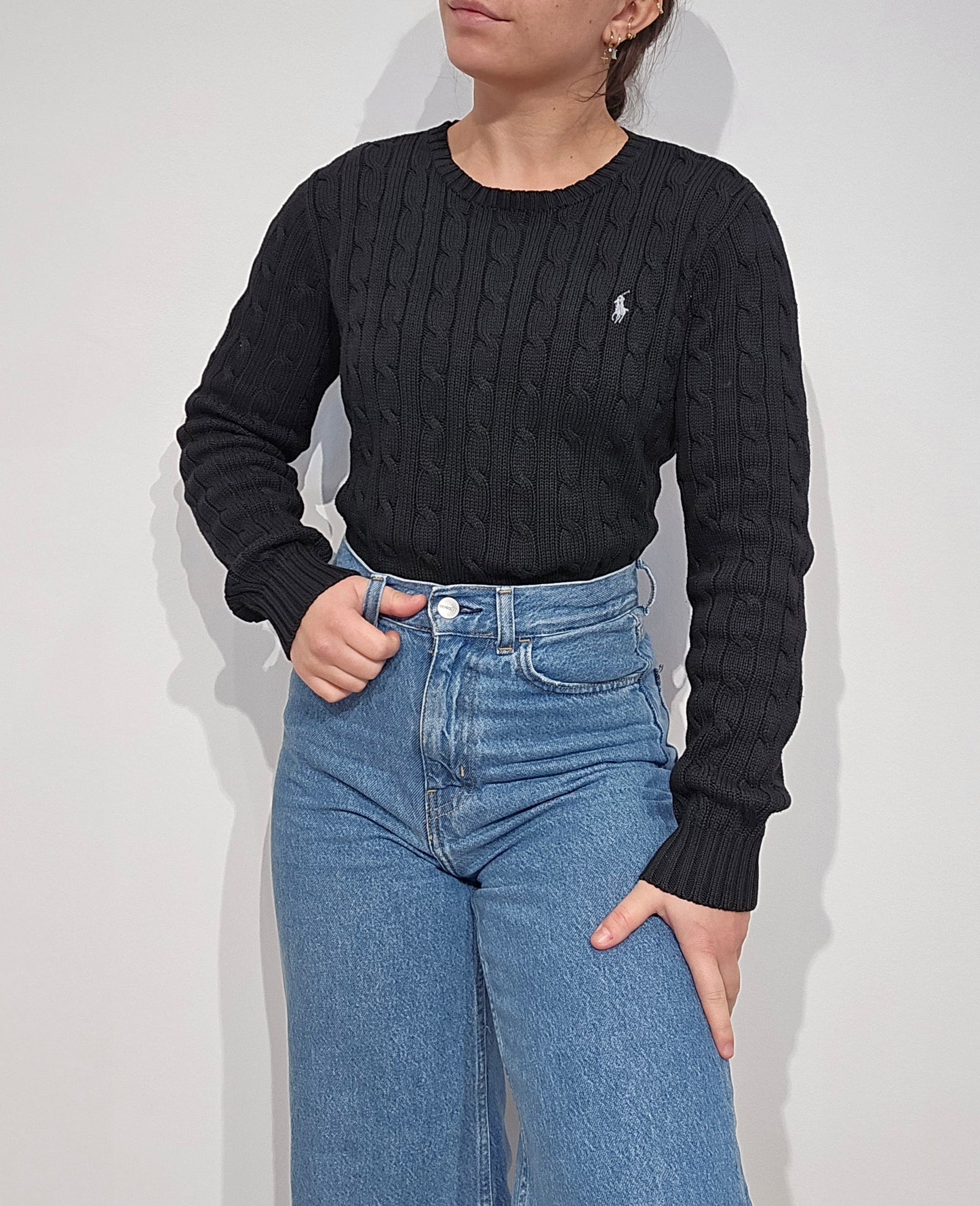 Pull en maille torsadée noir - XS