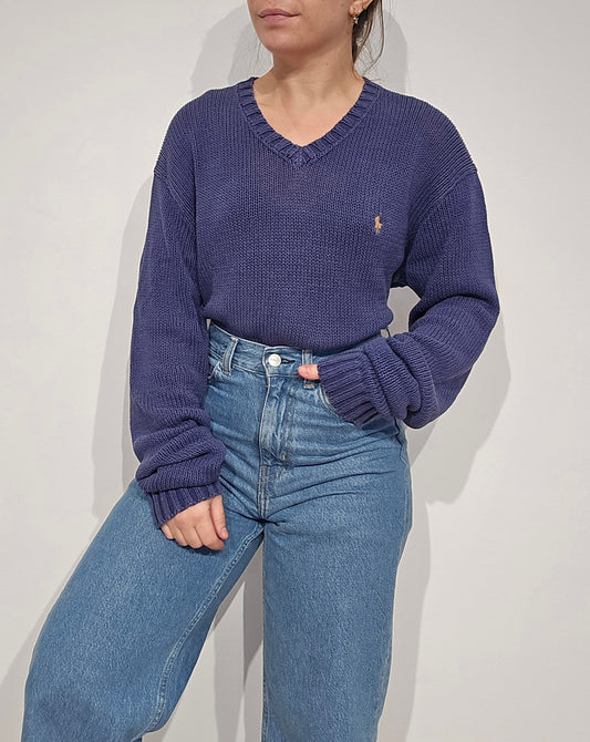 Pull col V en maille marine - L/XL