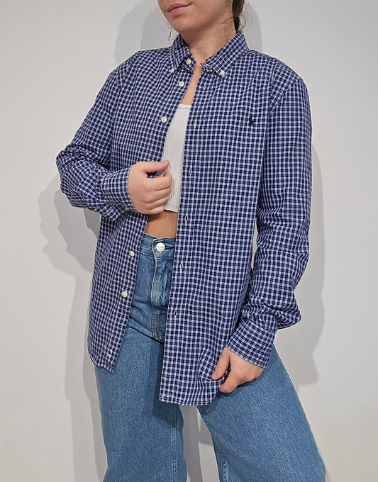 Chemise Ralph Lauren à carreaux bleus, coton premium - S