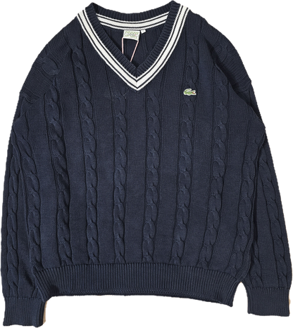 Pull en maille torsadée marine des années 90'- XL