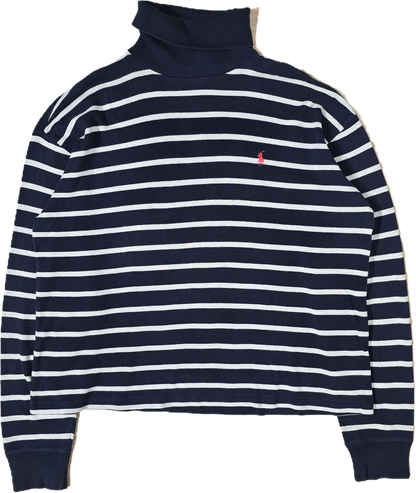 Pull col roulé banc marinière - L