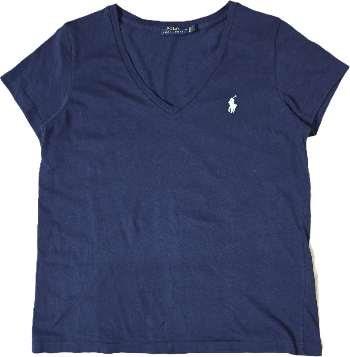 Tee-shirt Ralph Lauren col V marine, coton de qualité - S/M