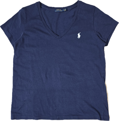 Tee-shirt Ralph Lauren col V marine, coton de qualité - S/M
