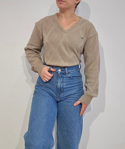 Pull col V marron des années 90' - S