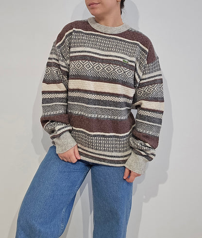 Pull en maille à motifs marron - L