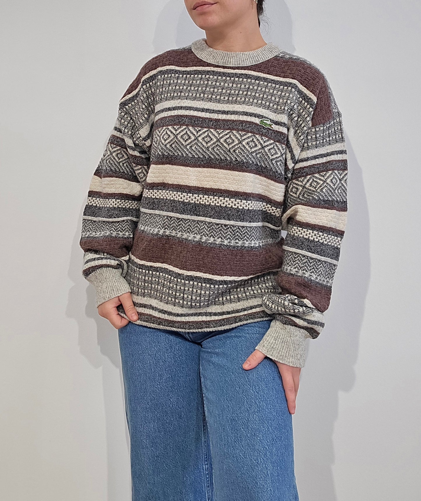 Pull en maille à motifs marron - L