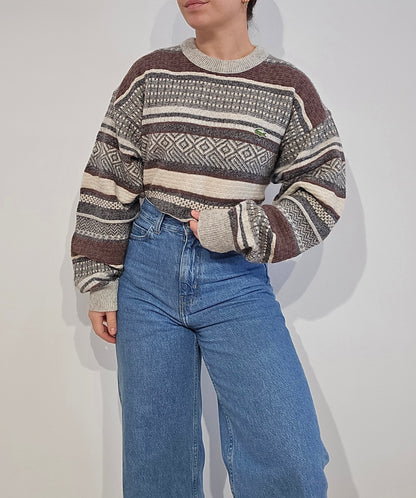 Pull en maille à motifs marron - L