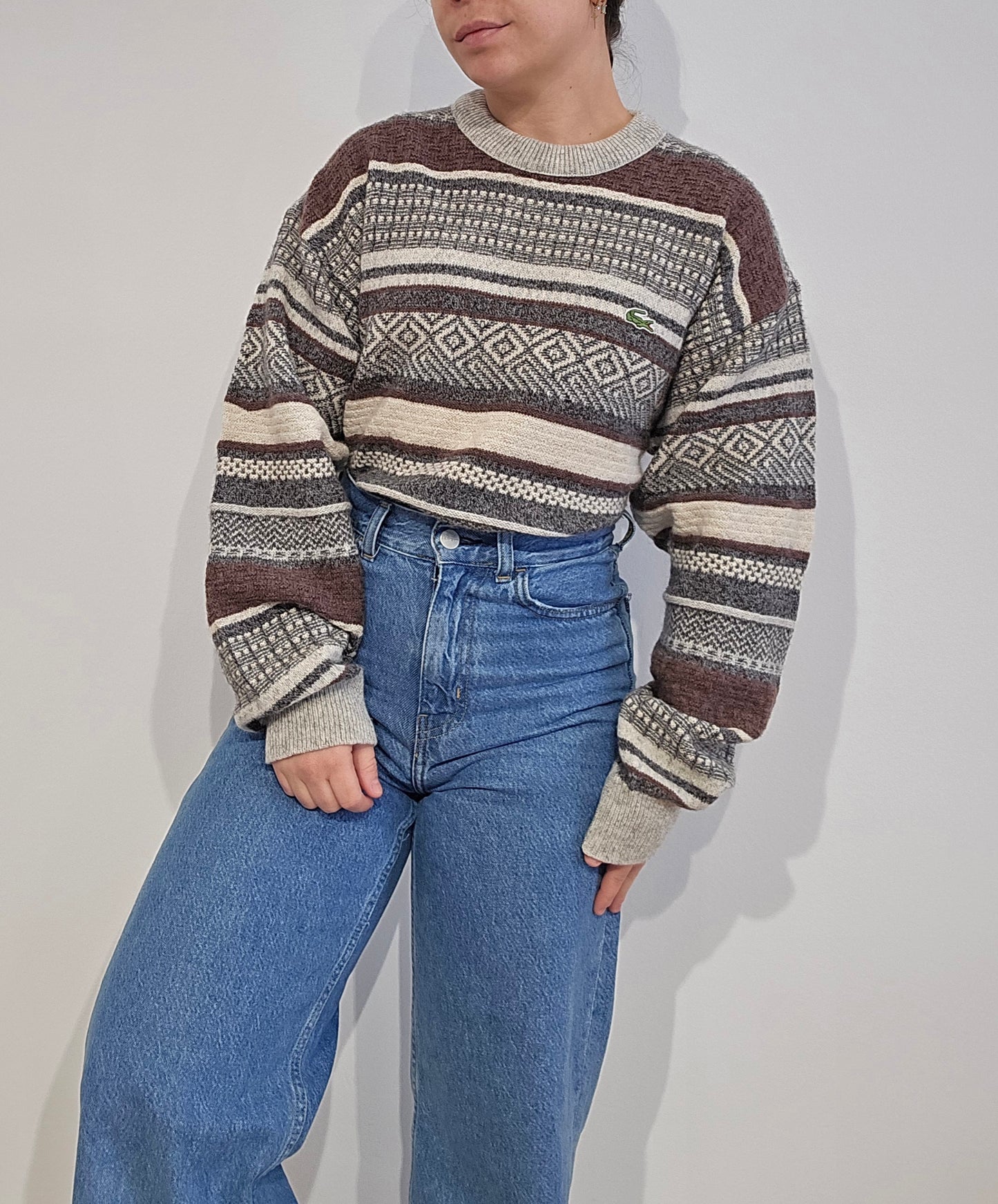 Pull en maille à motifs marron - L