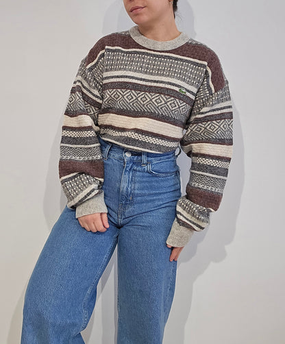 Pull en maille à motifs marron - L