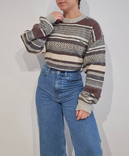 Pull en maille à motifs marron - L