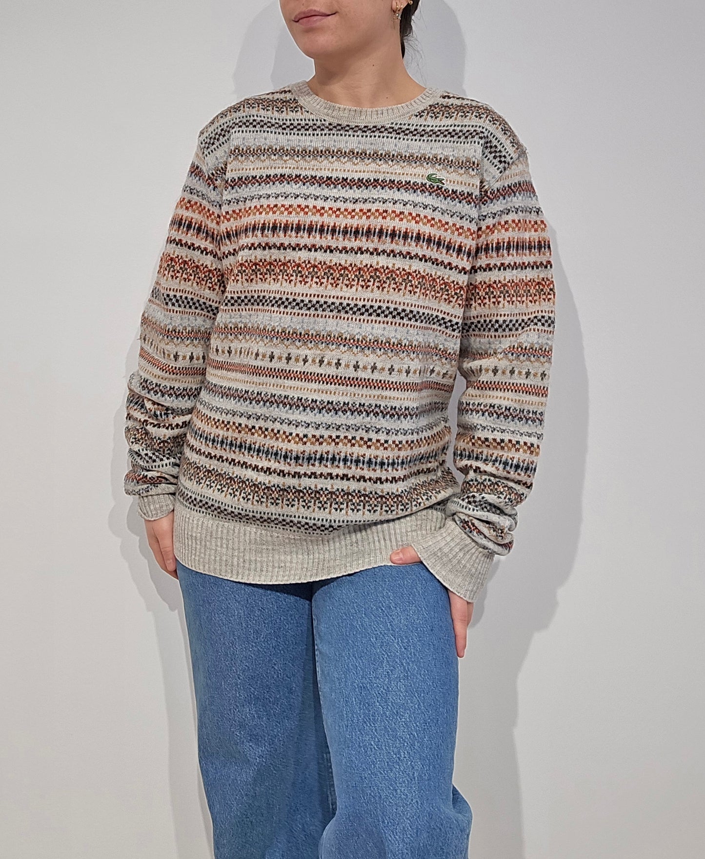 Pull vintage marron à motifs des années 90' - M/L
