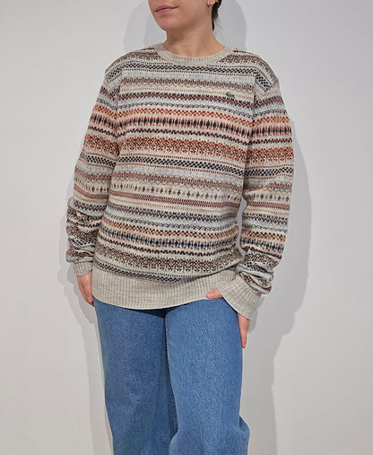 Pull vintage marron à motifs des années 90' - M/L