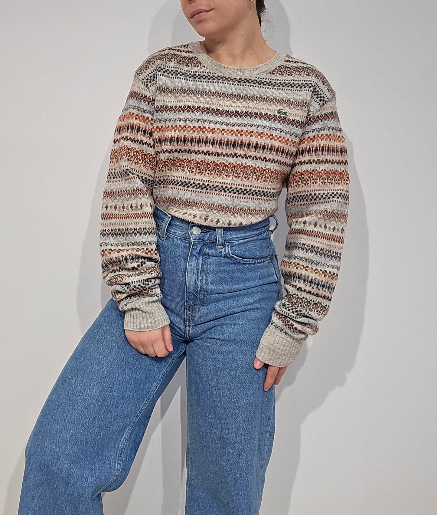 Pull vintage marron à motifs des années 90' - M/L