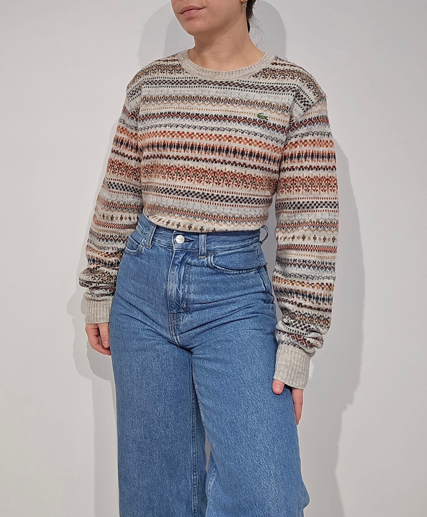 Pull vintage marron à motifs des années 90' - M/L