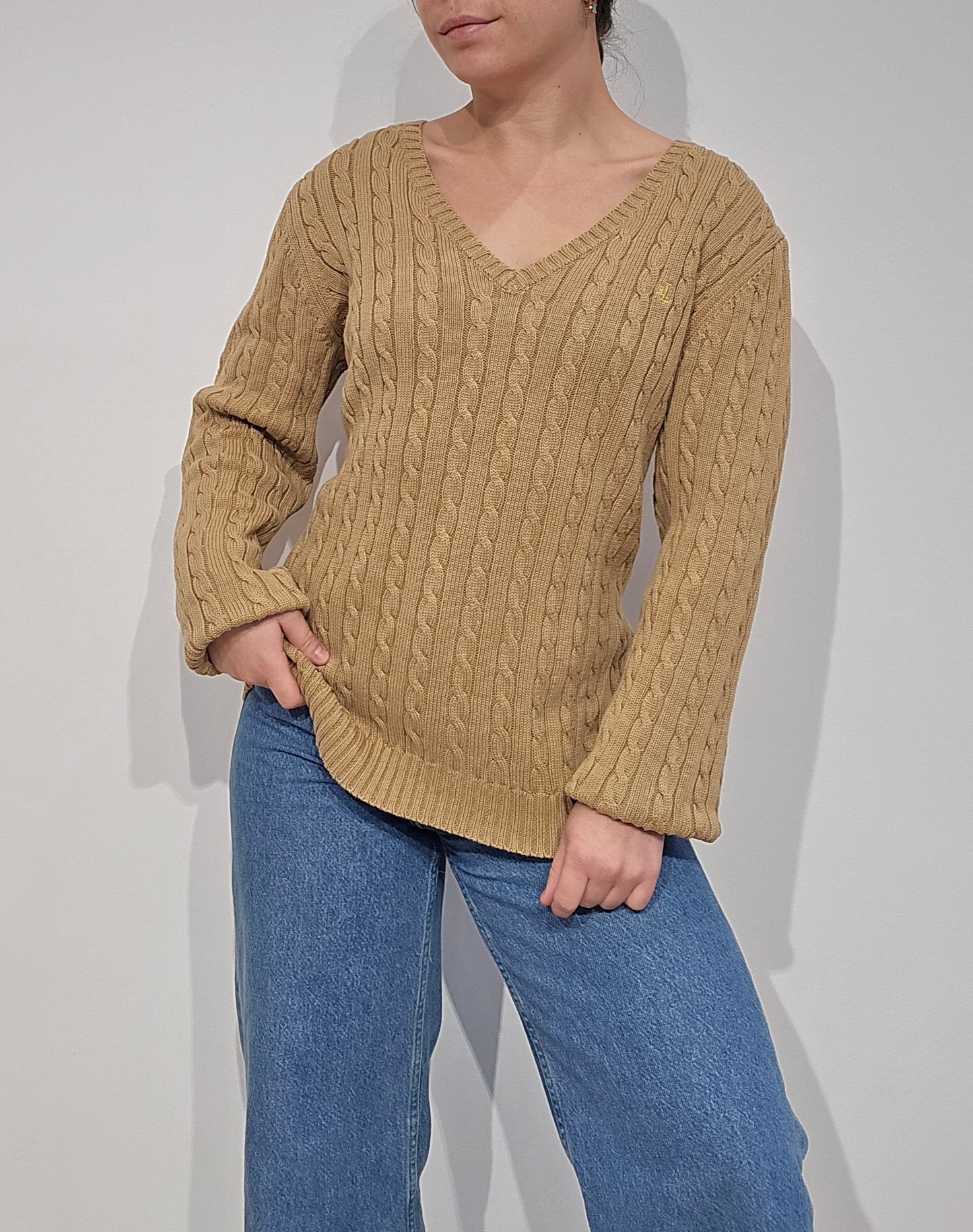 Pull en maille torsadée marron collection RLR - L