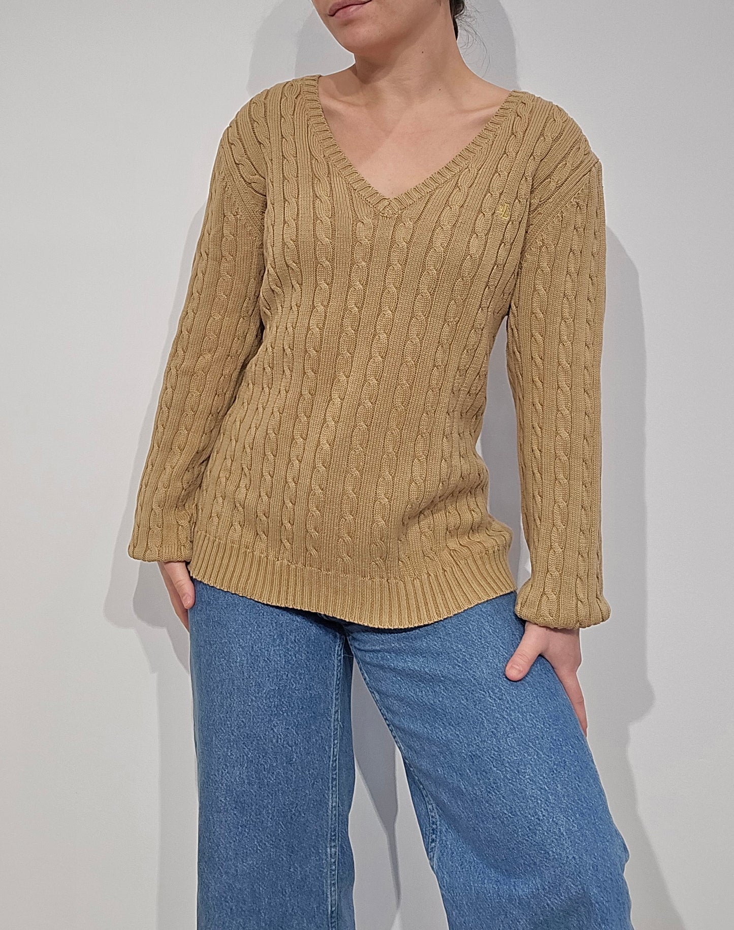Pull en maille torsadée marron collection RLR - L