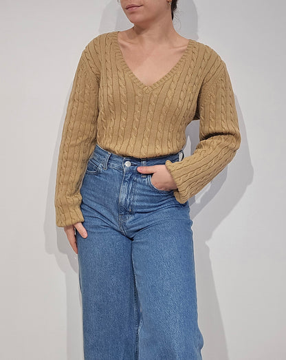 Pull en maille torsadée marron collection RLR - L
