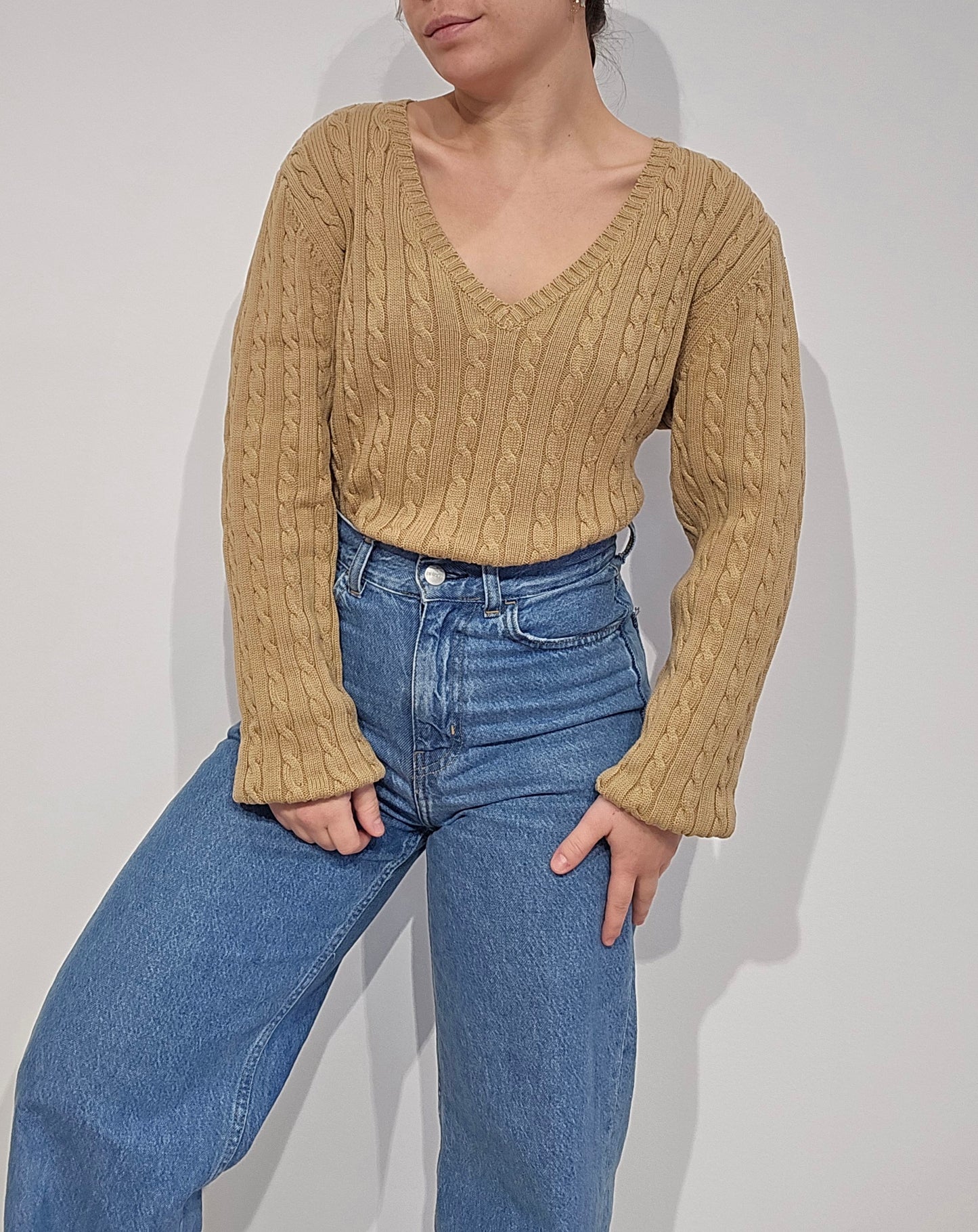 Pull en maille torsadée marron collection RLR - L