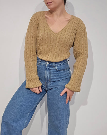 Pull en maille torsadée marron collection RLR - L