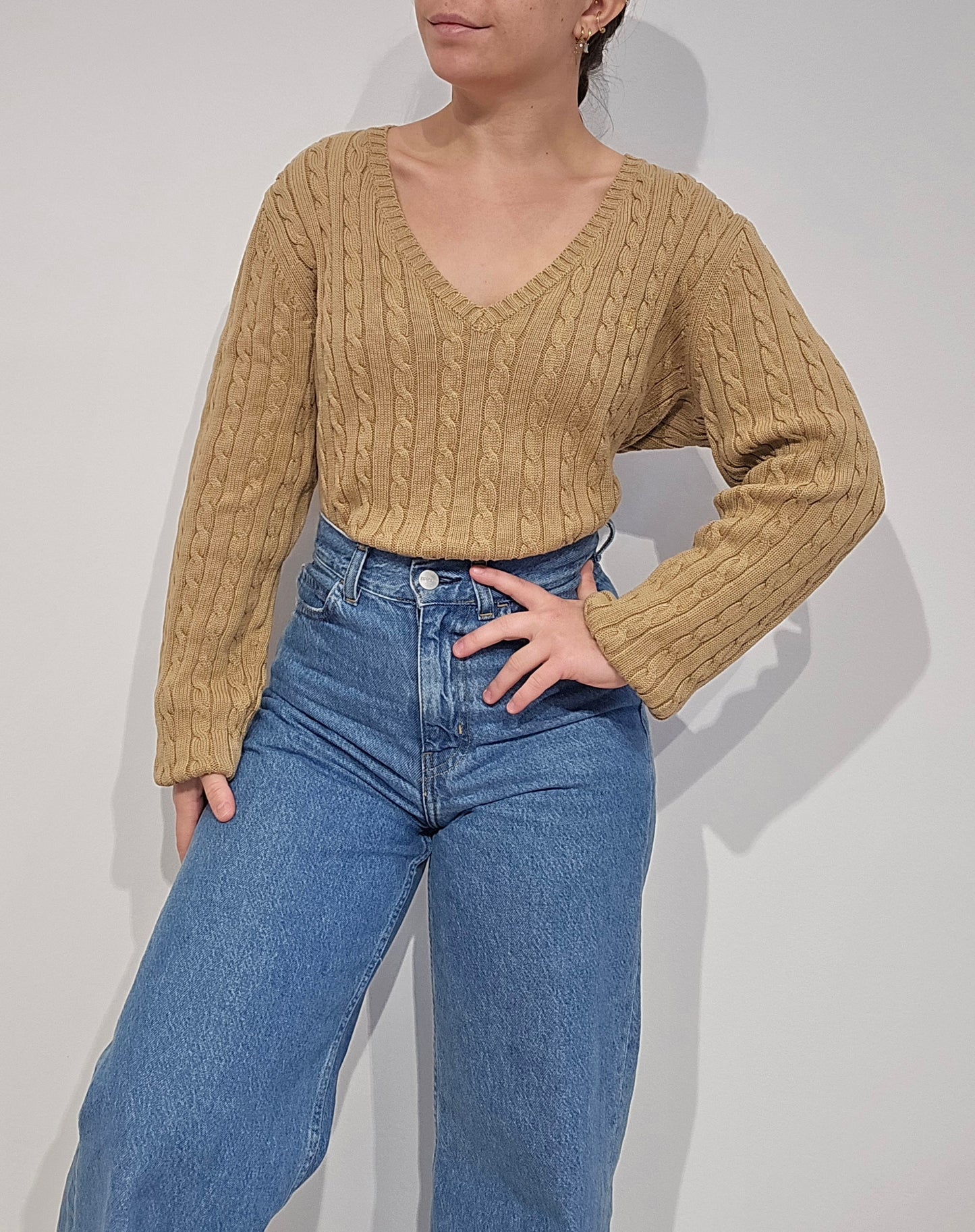 Pull en maille torsadée marron collection RLR - L