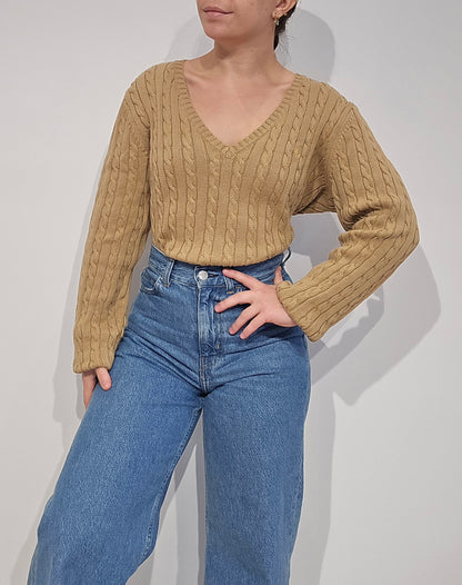 Pull en maille torsadée marron collection RLR - L